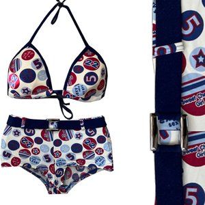 Vintage 90s Classic American Baseball Boyshorts, Padded Halter top set-Deadstock